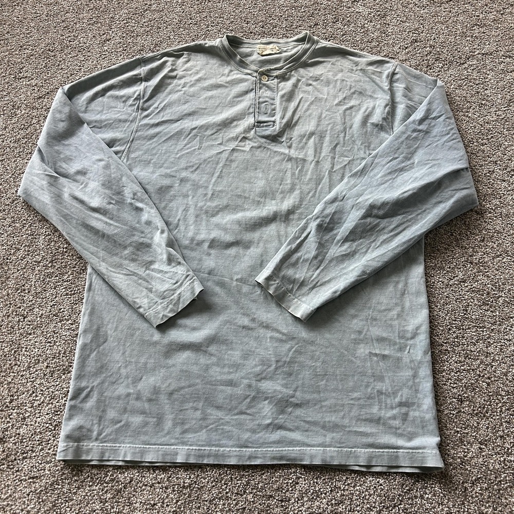 J.Crew Shirt Mens Large Green Long Sleeve Henley Tee T-Shirt Israel Cotton